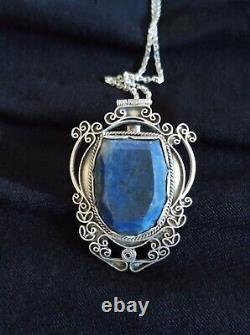 Ancien Gros Pendentif /Ornement De Corsage Articulé /Argent 925 Et Lapis-lazuli