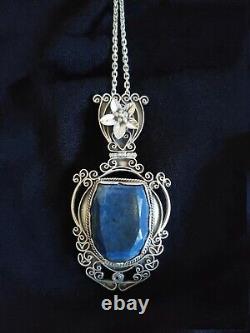 Ancien Gros Pendentif /Ornement De Corsage Articulé /Argent 925 Et Lapis-lazuli