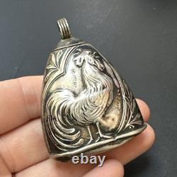 Ancien Hochet Bebe Art Deco Art Nouveau En Argent Massif Coq