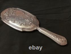 Ancien Miroir A Main Argent Massif 1900