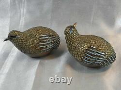 Ancien Oiseau Paire Boite Emaux Argent Massif Email Vermeil Bird Silver Chinese