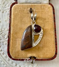 Ancien Pendentif Argent Massif Boulder Opal Et Grenat Unique Créateur