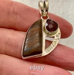 Ancien Pendentif Argent Massif Boulder Opal Et Grenat Unique Créateur