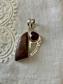 Ancien Pendentif Argent Massif Boulder Opal Et Grenat Unique Créateur
