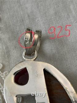 Ancien Pendentif Argent Massif Boulder Opal Et Grenat Unique Créateur