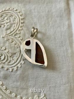 Ancien Pendentif Argent Massif Boulder Opal Et Grenat Unique Créateur