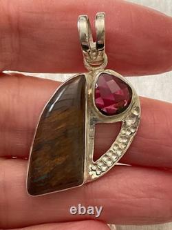 Ancien Pendentif Argent Massif Boulder Opal Et Grenat Unique Créateur