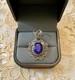 Ancien Pendentif Argent Massif Véritable Énorme Saphir Bleu