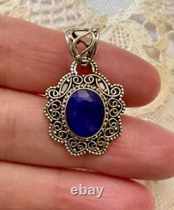 Ancien Pendentif Argent Massif Véritable Énorme Saphir Bleu
