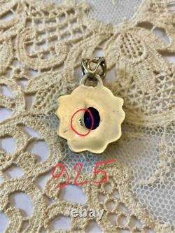 Ancien Pendentif Argent Massif Véritable Énorme Saphir Bleu