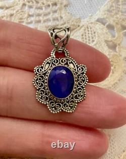 Ancien Pendentif Argent Massif Véritable Énorme Saphir Bleu