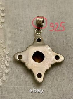 Ancien Pendentif Createur Argent Massif Topaze Fumée Et 4 Citrines Véritables