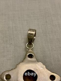 Ancien Pendentif Createur Argent Massif Topaze Fumée Et 4 Citrines Véritables