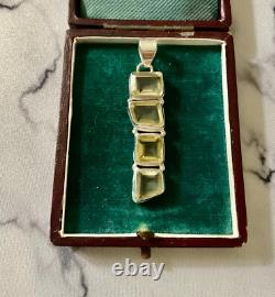 Ancien Pendentif Createur Argent Massif Très Ouvragé 4 Citrines Véritables