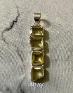 Ancien Pendentif Createur Argent Massif Très Ouvragé 4 Citrines Véritables