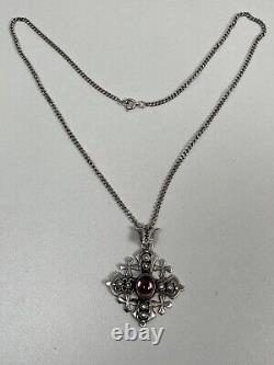 Ancien Pendentif Croix de Jérusalem Argent Massif sertie d'une Améthyste