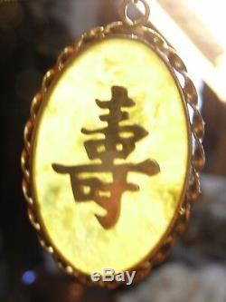Ancien Pendentif Jade Argent Massif Vermeil Or Bijoux Chine Chinese Jewel