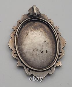 Ancien Pendentif Médaille Argent Massif Émail Peint Vierge l'Enfant Madone #H4