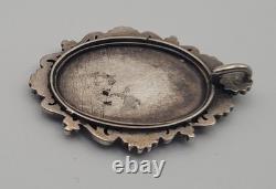 Ancien Pendentif Médaille Argent Massif Émail Peint Vierge l'Enfant Madone #H4