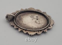 Ancien Pendentif Médaille Argent Massif Émail Peint Vierge l'Enfant Madone #H4