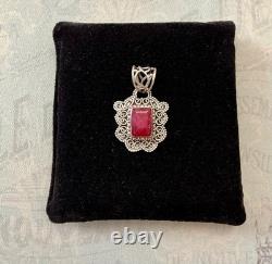Ancien Pendentif Ouvragé Argent Massif Véritable Imposant Rubis