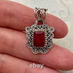 Ancien Pendentif Ouvragé Argent Massif Véritable Imposant Rubis