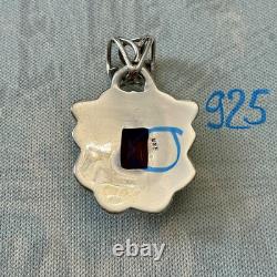 Ancien Pendentif Ouvragé Argent Massif Véritable Imposant Rubis