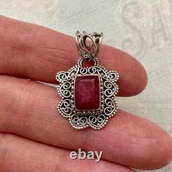 Ancien Pendentif Ouvragé Argent Massif Véritable Imposant Rubis
