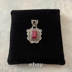 Ancien Pendentif Ouvragé Argent Massif Véritable Imposant Rubis