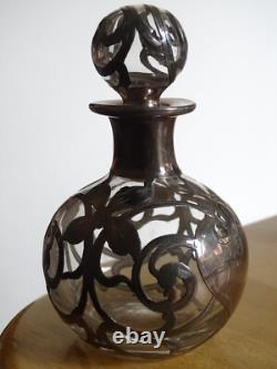 Ancien Petit Flacon Cristal Et Monture Argent Massif Style Art Nouveau