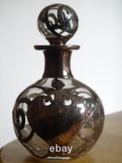 Ancien Petit Flacon Cristal Et Monture Argent Massif Style Art Nouveau