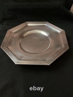 Ancien Plat Octogonal Art Deco Sur Pied Argent Massif 19eme