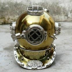 Ancien Plongée Divers Fer Casque Argent Massif & Laiton Fini Maritime Main