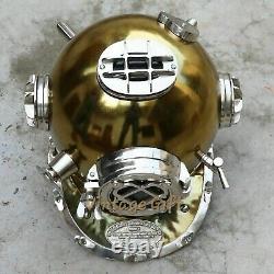 Ancien Plongée Divers Fer Casque Argent Massif & Laiton Fini Maritime Main
