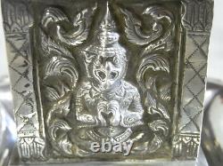 Ancien Porte Allumette Reliquaire Bouddha Shiva Deesse Argent Massif Silver