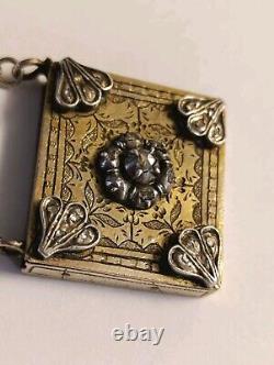 Ancien Porte Prière / Mot Doux Argent Massif Vermeil & Diamant Taille Rose 21,5g