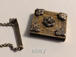 Ancien Porte Prière / Mot Doux Argent Massif Vermeil & Diamant Taille Rose 21,5g
