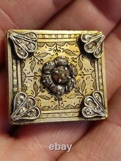 Ancien Porte Prière / Mot Doux Argent Massif Vermeil & Diamant Taille Rose 21,5g