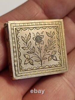 Ancien Porte Prière / Mot Doux Argent Massif Vermeil & Diamant Taille Rose 21,5g