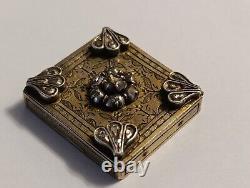 Ancien Porte Prière / Mot Doux Argent Massif Vermeil & Diamant Taille Rose 21,5g