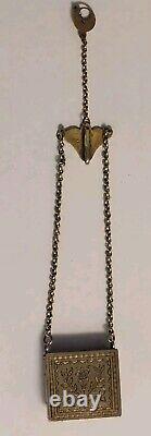 Ancien Porte Prière / Mot Doux Argent Massif Vermeil & Diamant Taille Rose 21,5g