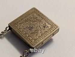 Ancien Porte Prière / Mot Doux Argent Massif Vermeil & Diamant Taille Rose 21,5g