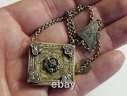 Ancien Porte Prière / Mot Doux Argent Massif Vermeil & Diamant Taille Rose 21,5g