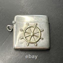 Ancien Pyrogene Box Boite A Allumette Argent Massif Et Or 18k 750 Gouvernail