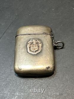 Ancien Pyrogene Box Boite A Alumette Argent Massif Art Nouveau emailler trefles