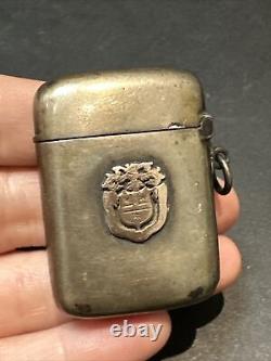 Ancien Pyrogene Box Boite A Alumette Argent Massif Art Nouveau emailler trefles