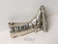 Ancien Pyrogène orfèvrerie en argent anglais en forme de botte sur socle XIX-XXe
