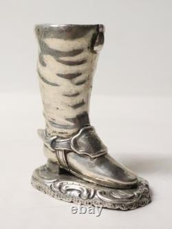 Ancien Pyrogène orfèvrerie en argent anglais en forme de botte sur socle XIX-XXe