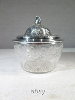 Ancien Sucrier De Style Louis XV En Argent Massif Et Cristal Epoque 1900