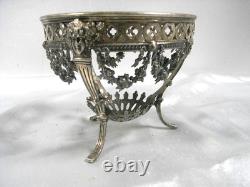 Ancien Support Moutarde Tripode Argent Massif Tete De Putti Guirlande Fleur